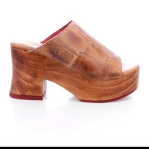 Bed Stu Brown Leather Platform Mules